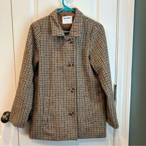 Old Navy Women's Vintage Academia XS Tan Houndstooth Plaid 4 Button Coat Blazer